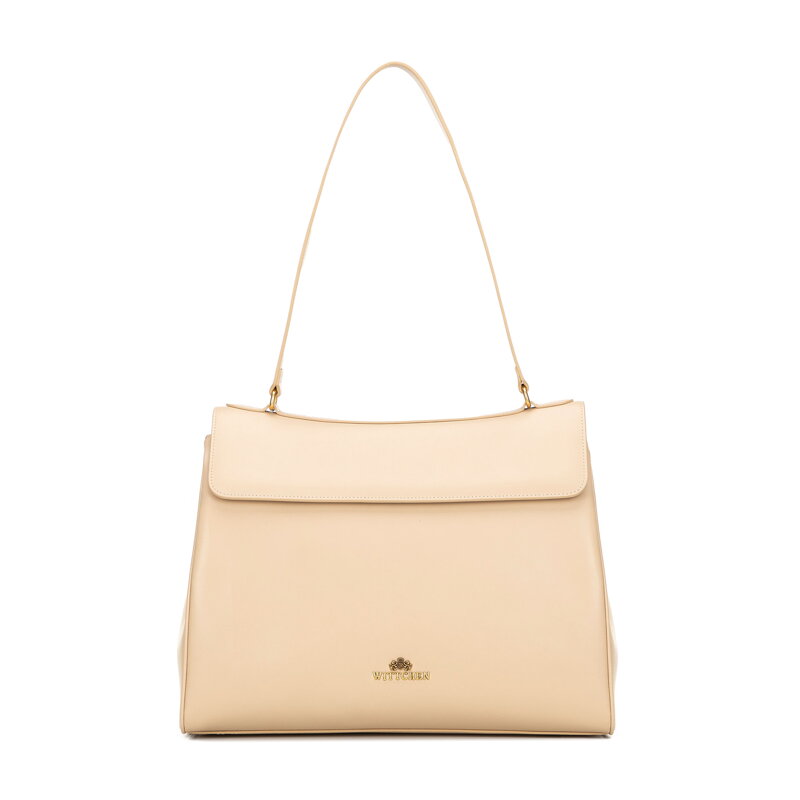 Pojemna torebka na ramię ze skóry naturalnej beżowa 101-4E-201-9