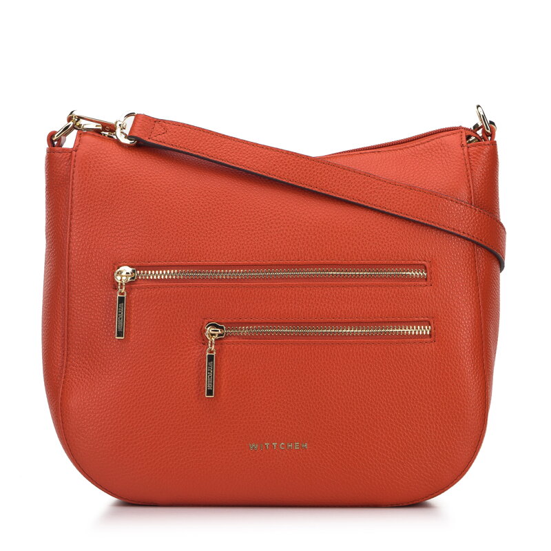Torebka worek ze skóry z suwakami pomarańczowa 95-4E-626-6