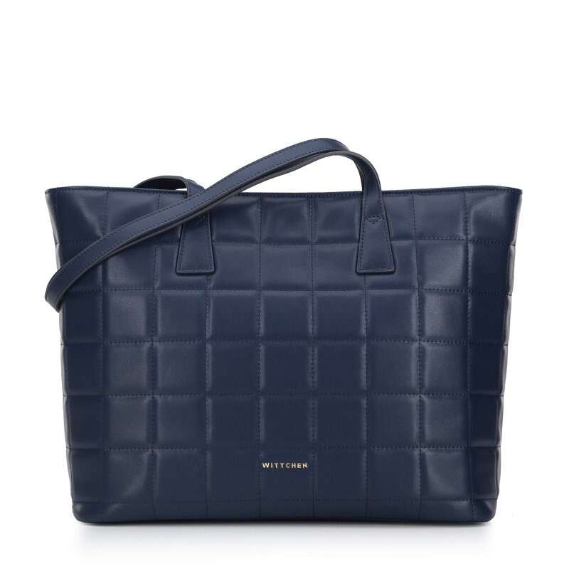 Prešívaná kožená shopper kabelka kabelka, tmavomodrá 95-4E-657-7 Prešívaná kožená shopper kabelka kabelka, tmavomodrá 95-4E-657-7