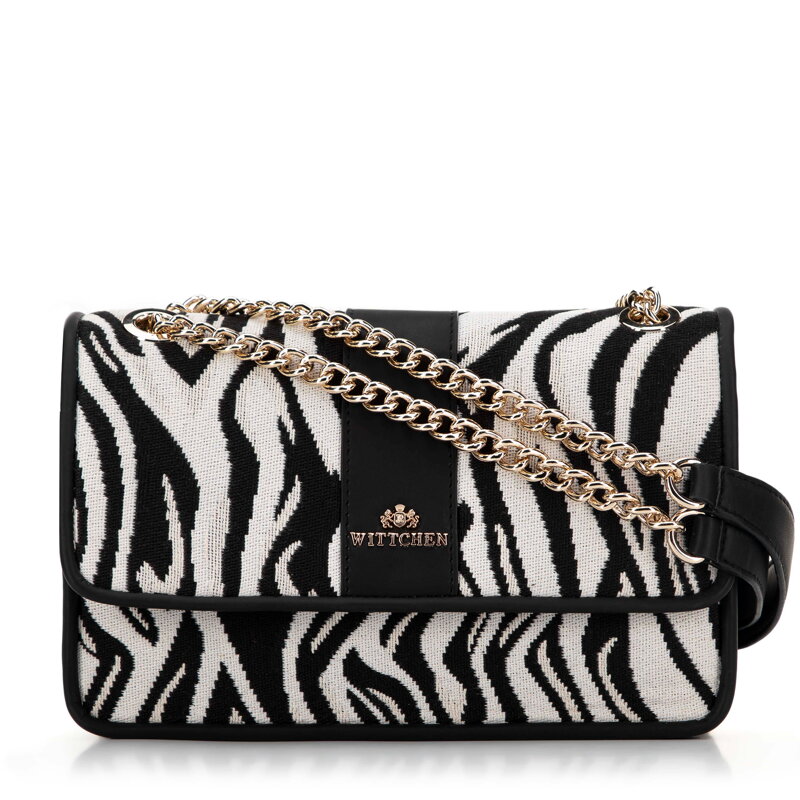 Dámska Žakárová crossbody kabelka na retiazke, krémová a čierna 99-4E-502-X12 Dámska Žakárová crossbody kabelka na retiazke, krémová a čierna 99-4E-502-X12