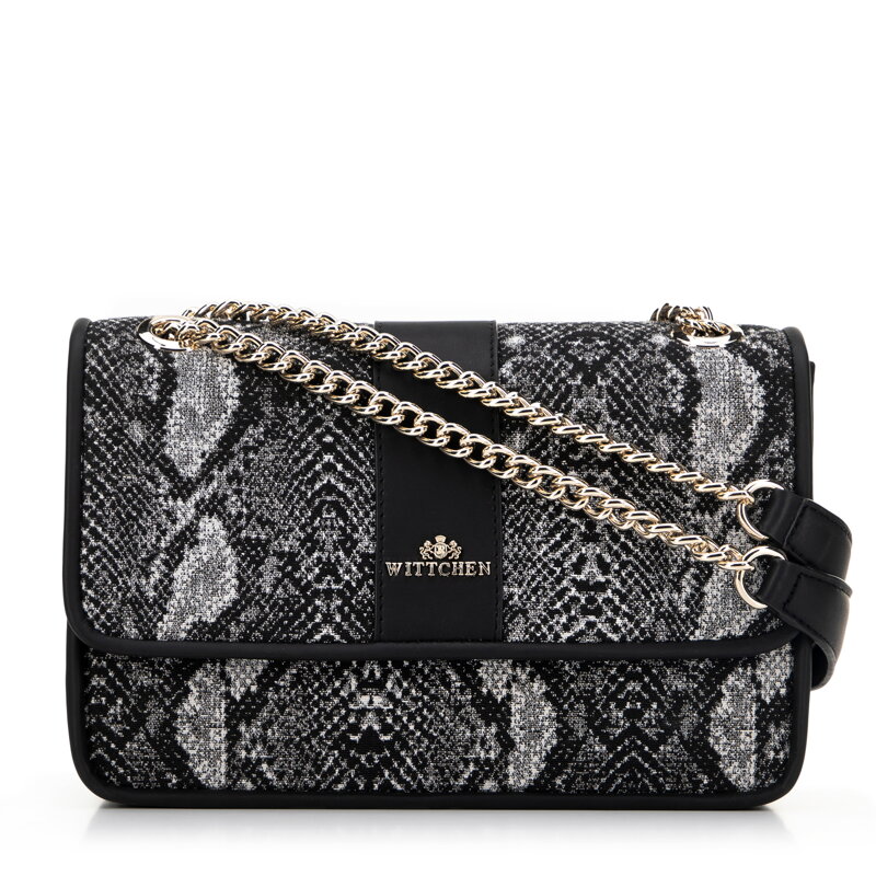 Damska crossbody żakardowa na łańcuszku czarno - szara 99-4E-502-X8 Damska crossbody żakardowa na łańcuszku czarno - szara 99-4E-502-X8