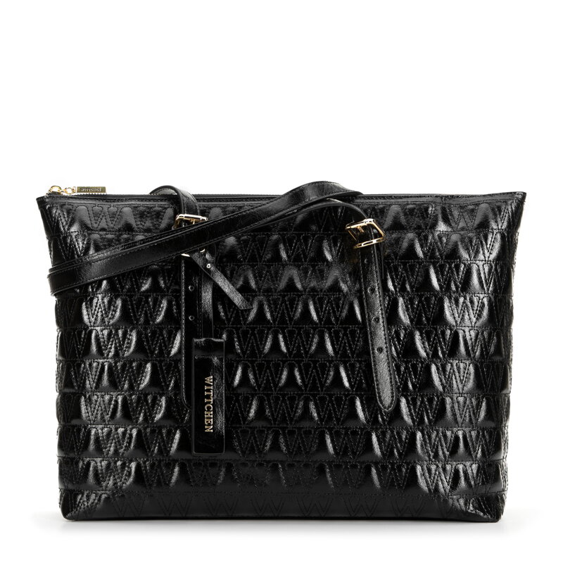 Dámska shopper kabelka z kože s logom, čierna 99-4E-632-1 Dámska shopper kabelka z kože s logom, čierna 99-4E-632-1