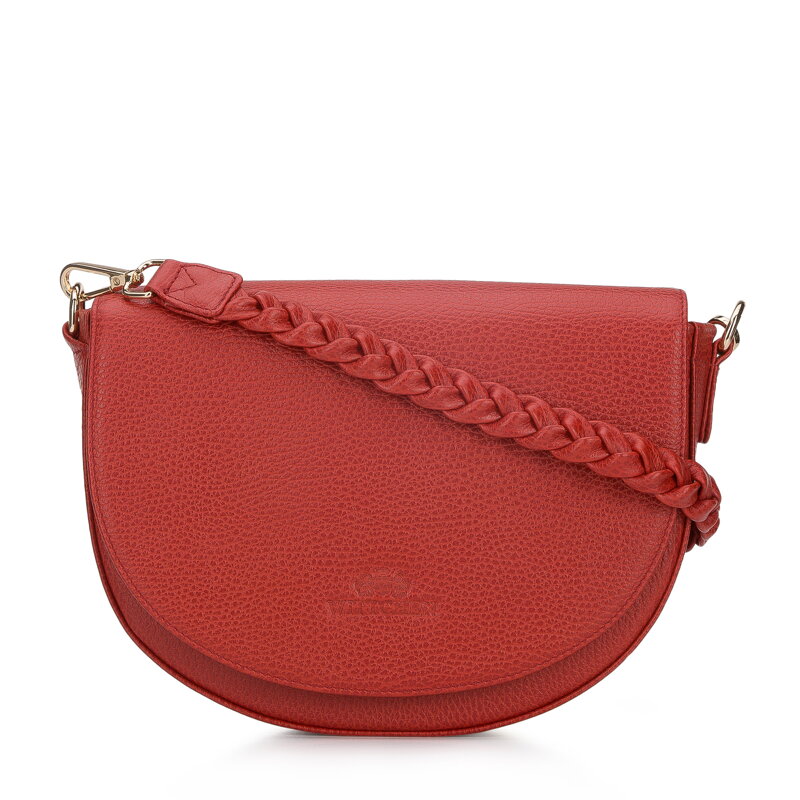 Torebka saddle bag skórzana z plecionym paskiem czerwona 94-4E-906-K