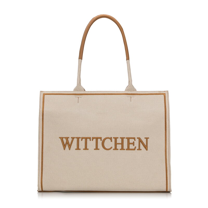 Torebka shopperka z tkaniny usztywniona beżowa 98-4Y-307-9