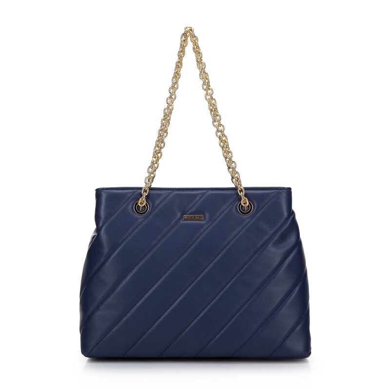 shopper kabelka s diagonálnym prešívaním na retiazke, tmavomodrá 97-4Y-608-N shopper kabelka s diagonálnym prešívaním na retiazke, tmavomodrá 97-4Y-608-N