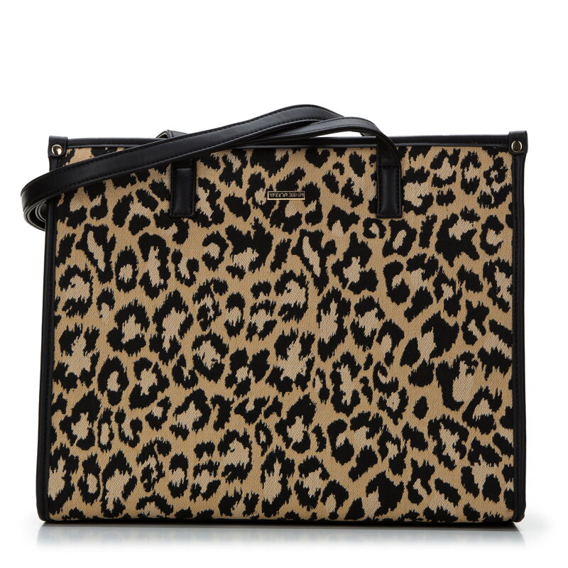 Torebka shopperka z wzorzystym frontem czarno-brązowa 97-4Y-506-1X