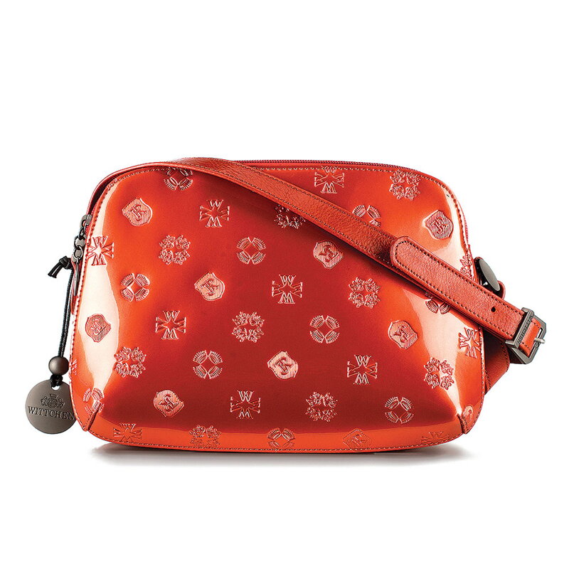 Damska listonoszka skórzana lakierowana z monogramem 34-4-099-6L