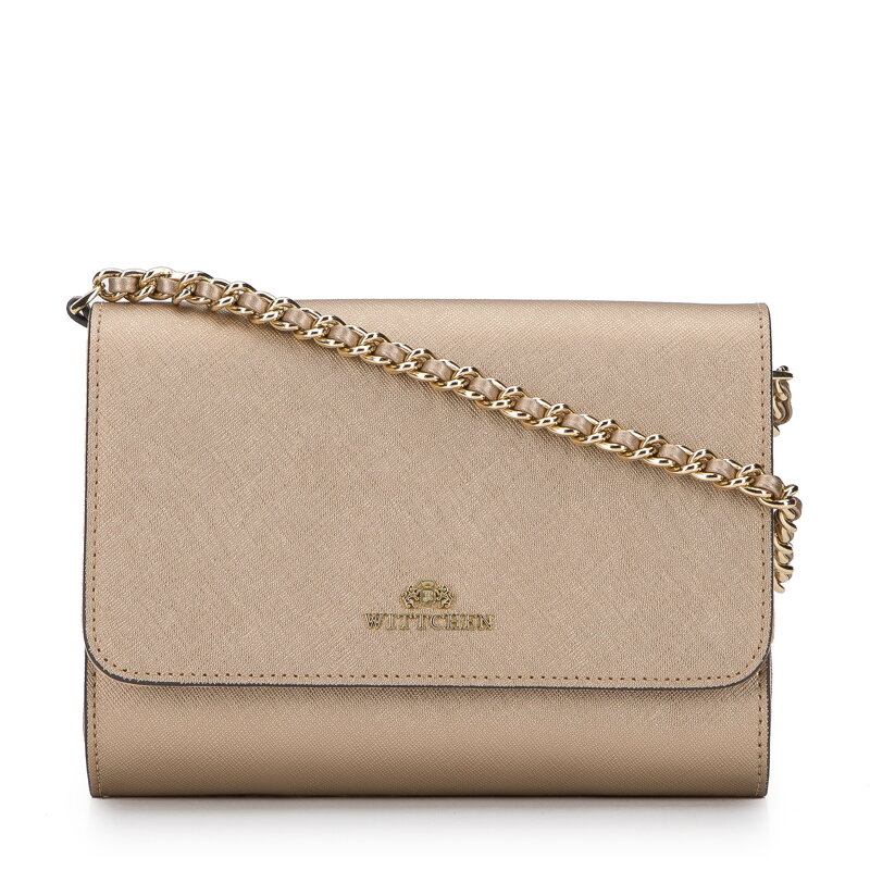 Torebka wieczorowa ze skóry saffiano na łańcuszku 95-4E-670-G