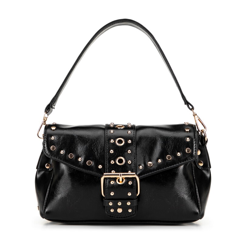 Damska crossbody z ekoskóry w dekoracyjne nity czarna 100-4Y-207-1 Damska crossbody z ekoskóry w dekoracyjne nity czarna 100-4Y-207-1
