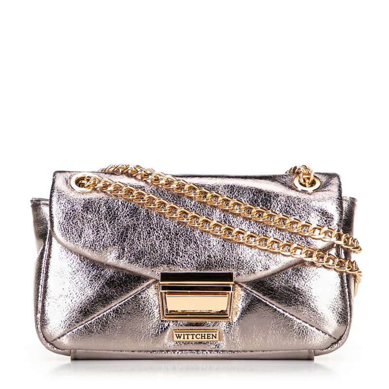 Minitorebka crossbody z połyskującej ekoskóry szara 100-4Y-216-8 Minitorebka crossbody z połyskującej ekoskóry szara 100-4Y-216-8
