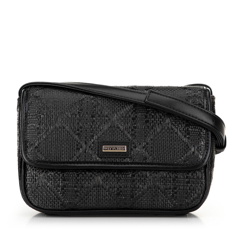 Pleciona crossbody z klapą mała czarna 100-4Y-432-1 Pleciona crossbody z klapą mała czarna 100-4Y-432-1