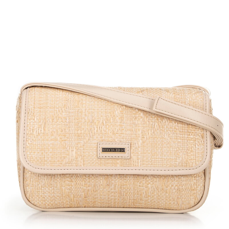 Pleciona crossbody z klapą mała beżowa 100-4Y-432-9 Pleciona crossbody z klapą mała beżowa 100-4Y-432-9
