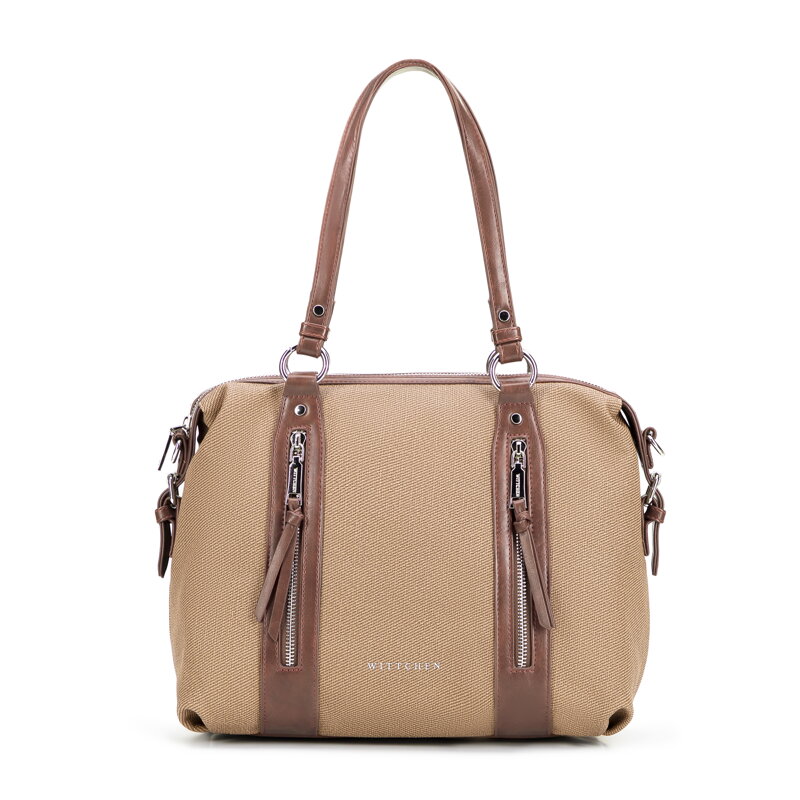 Damska shopperka z rączkami z ekoskóry beżowa 101-4Y-714-9