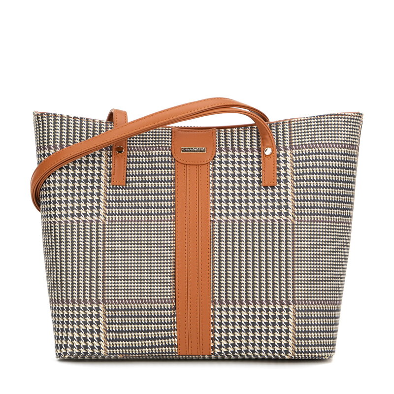 Dámska shopper kabelka z kockovanej ekokože, hnedá 99-4Y-619-5 Dámska shopper kabelka z kockovanej ekokože, hnedá 99-4Y-619-5