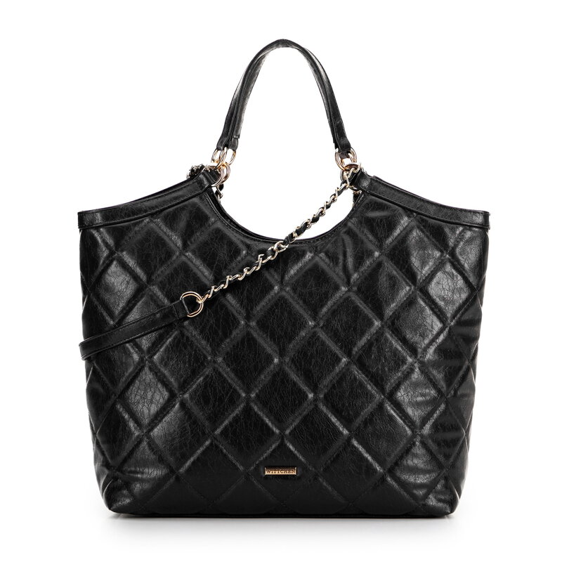 Dámska shopper kabelka z ekokože s geometrickým prešívaním, čierna 99-4Y-624-1 Dámska shopper kabelka z ekokože s geometrickým prešívaním, čierna 99-4Y-624-1