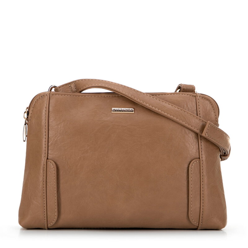 Crossbody damska z ekoskóry dwukomorowa ciemny beż 99-4Y-631-9 Crossbody damska z ekoskóry dwukomorowa ciemny beż 99-4Y-631-9