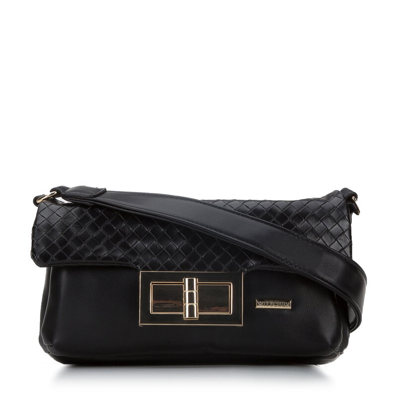 Torebka z ekoskóry z dużą klamrą czarna 94-4Y-524-1