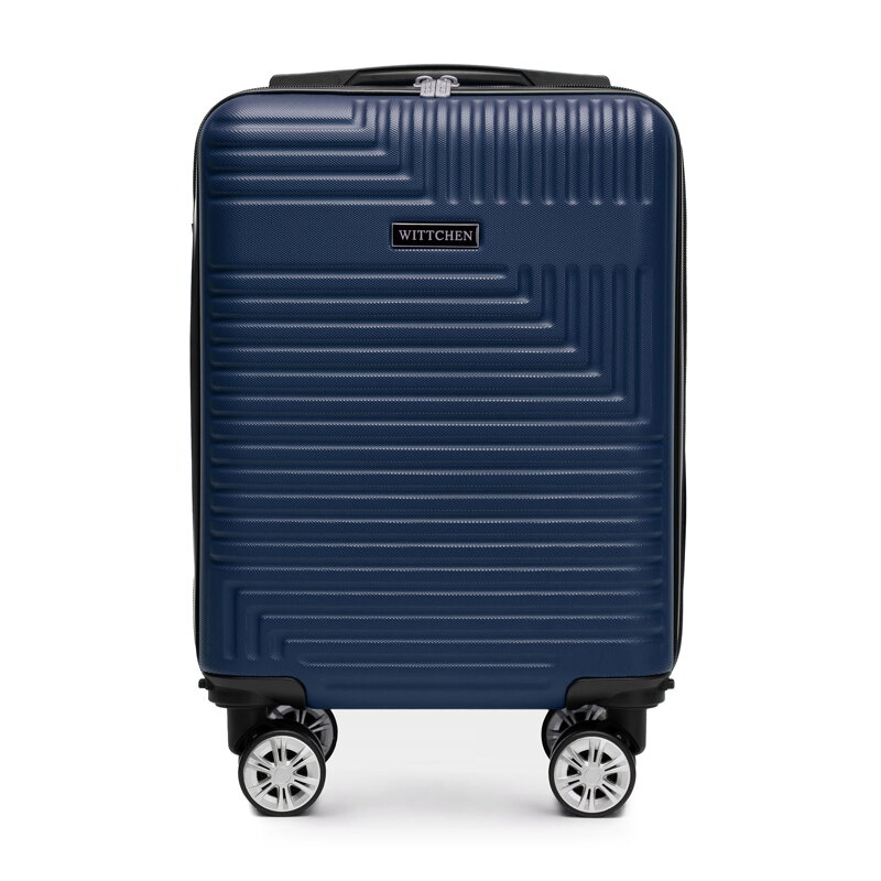 Walizka kabinowa z ABS-u z odpinanymi kółkami w geometryczny wzór granatowa 56-3A-281-90B