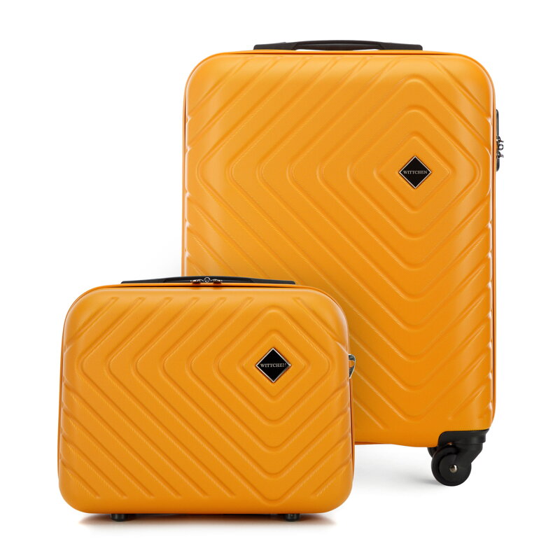 Walizka kabinowa i kosmetyczka z ABS-u z geometrycznym tłoczeniem pomarańczowe 56-3A-751-55K