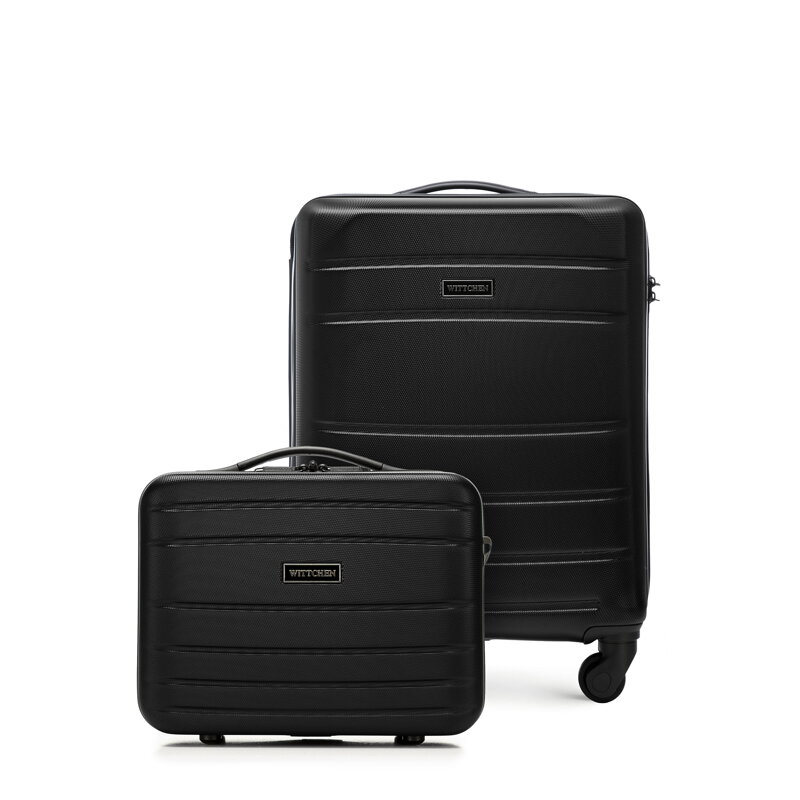 Walizka kabinowa i kosmetyczka z ABS-u żłobione czarne 56-3A-651-10K