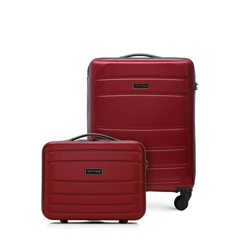 Walizka kabinowa i kosmetyczka z ABS-u żłobione czerwone 56-3A-651-35K
