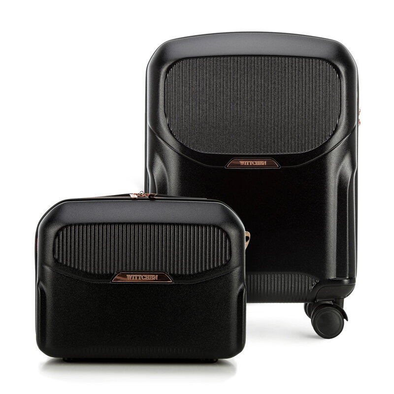 Walizka kabinowa i kosmetyczka z polikarbonu czarne 56-3P-131-10K