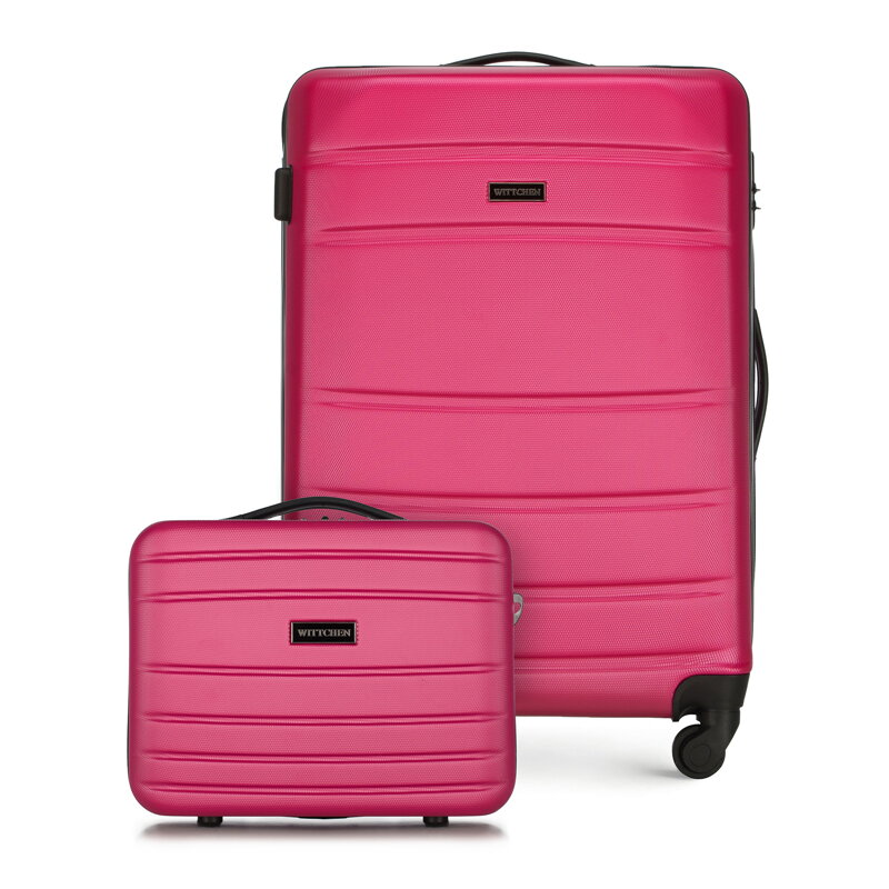 Średnia walizka i kosmetyczka z ABS-u żłobione różowe 56-3A-652-34K
