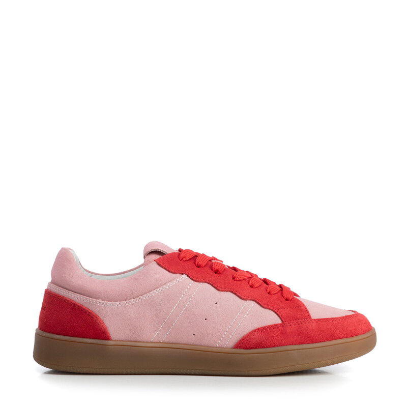 Zamszowe sneakersy ze wstawkami z ekoskóry różowo - czerwone 100-D-350-P
