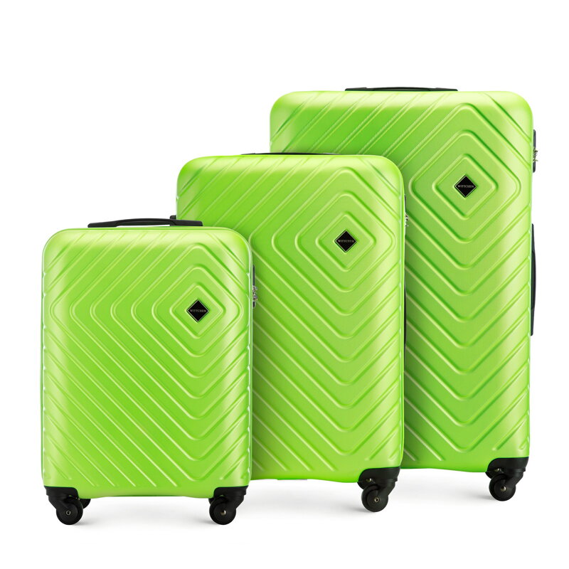 Zestaw walizek z ABS-u z geometrycznym tłoczeniem limonkowy 56-3A-75S-86 Zestaw walizek z ABS-u z geometrycznym tłoczeniem limonkowy 56-3A-75S-86