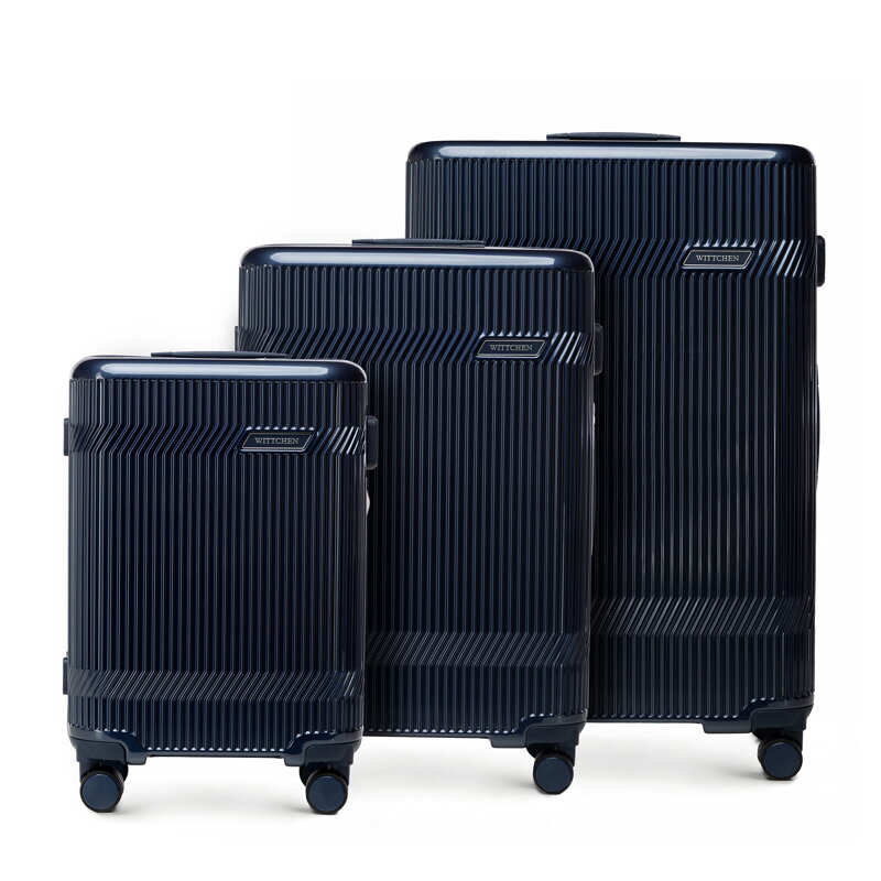 Zestaw walizek z polikarbonu o błyszczącym wykończeniu granatowy 56-3P-01S-90