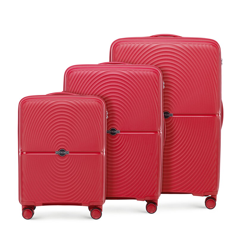 Zestaw walizek z polipropylenu w okręgi czerwony 56-3T-30S-31 Zestaw walizek z polipropylenu w okręgi czerwony 56-3T-30S-31