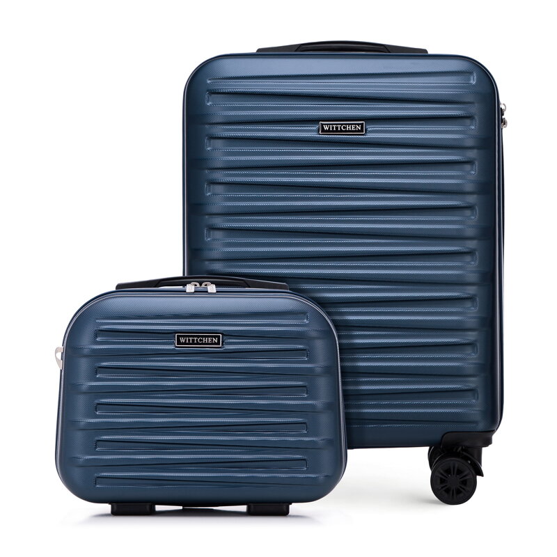 Zestaw walizki kabinowej i kosmetyczki z ABS-u granatowy 56-3A-00Z-90