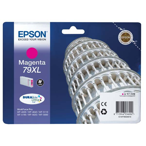 Epson originál ink C13T79034010, 79XL, XL, magenta, 2000str., 17ml, 1ks, Epson WorkForce Pro WF-5620DWF, WF-5110DW, WF-5690DWF, purpurová