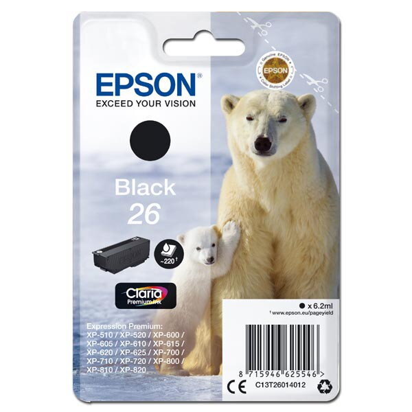 Epson originál ink C13T26014012, T260140, black, 6,2ml, Epson Expression Premium XP-800, XP-700, XP-600, čierna Epson originál ink C13T26014012, T260140, black, 6,2ml, Epson Expression Premium XP-800, XP-700, XP-600, čierna