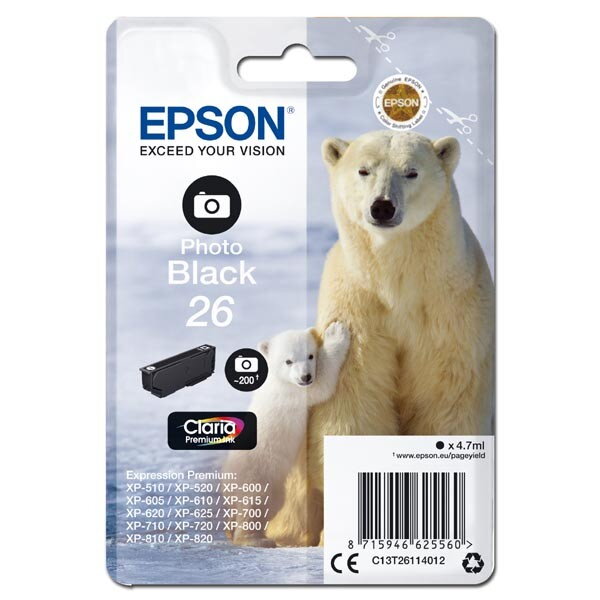 Epson originál ink C13T26114012, T261140, photo black, 4,7ml, Epson Expression Premium XP-800, XP-700, XP-600, photo black Epson originál ink C13T26114012, T261140, photo black, 4,7ml, Epson Expression Premium XP-800, XP-700, XP-600, photo black