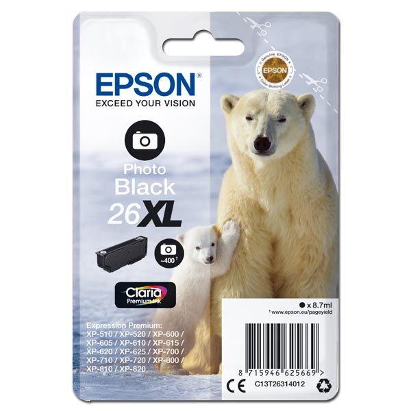 Epson originál ink C13T26314012, T263140, 26XL, photo black, 8,7ml, Epson Expression Premium XP-800, XP-700, XP-600, photo black