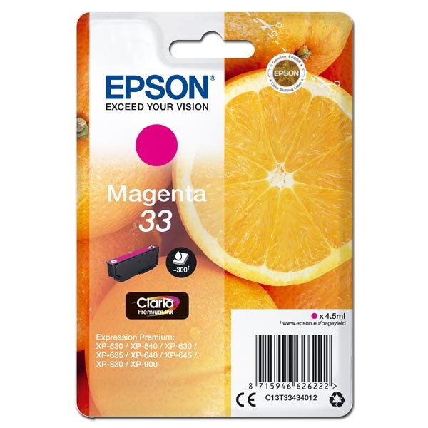 Epson originál ink C13T33434012, T33, magenta, 4,5ml, Epson Expression Home a Premium XP-530,630,635,830, purpurová Epson originál ink C13T33434012, T33, magenta, 4,5ml, Epson Expression Home a Premium XP-530,630,635,830, purpurová