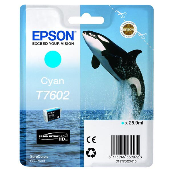 Epson originál ink C13T76024010, T7602, cyan, 25,9ml, 1ks, Epson SureColor SC-P600, azurová Epson originál ink C13T76024010, T7602, cyan, 25,9ml, 1ks, Epson SureColor SC-P600, azurová