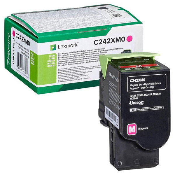 Lexmark originál toner C242XM0, magenta, 3500str., extra high capacity, return, Lexmark C2425dw,C2535dw,MC2425adw,MC2535adwe,MC264, purpurová