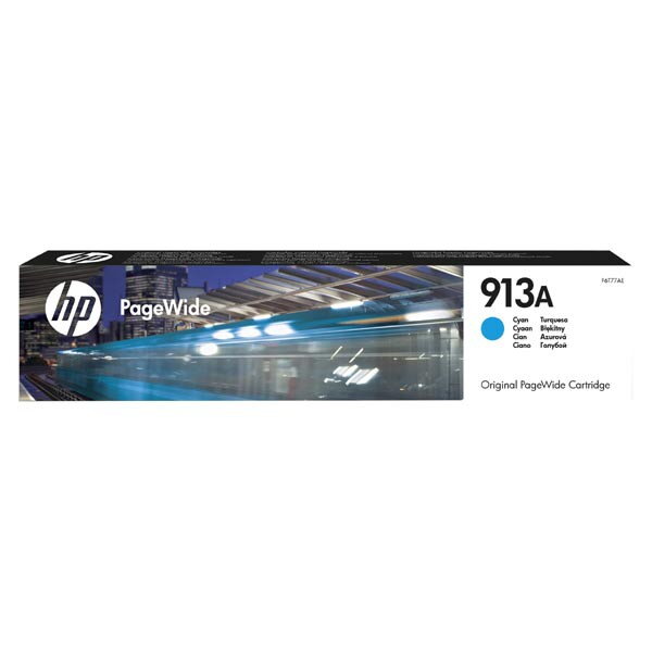 HP originál ink F6T77AE, HP 913A, cyan, 3000str., 37ml, high capacity, HP PageWide 325, 377, Pro 452, Pro 477, azurová