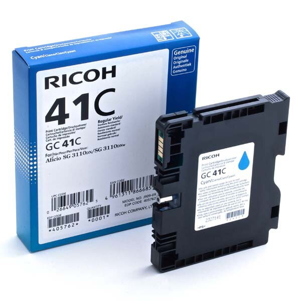 Ricoh originál gélová náplň 405762, cyan, 2200str., GC41HC, Ricoh AFICIO SG 2110N, 3110DN, 3110DNW, azurová