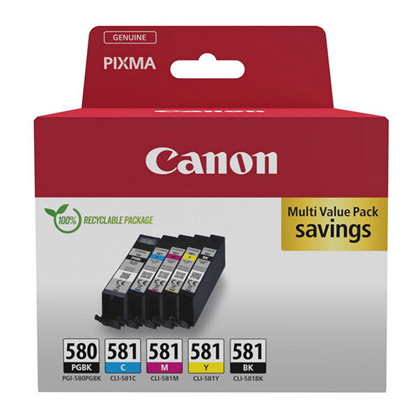 Canon originál ink PGI-580 PGBK/CLI-581 CMYK, 2078C008, CMYK, blister s ochranou, 1*11.2 + 4*5.6ml, 5-pack Canon originál ink PGI-580 PGBK/CLI-581 CMYK, 2078C008, CMYK, blister s ochranou, 1*11.2 + 4*5.6ml, 5-pack