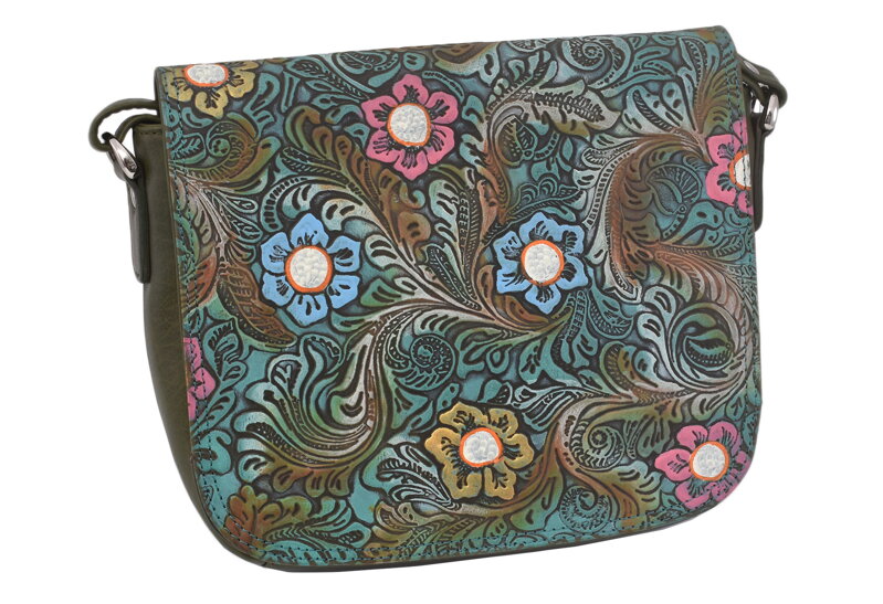 Dámska kožená crossbody kabelka zelená 450112