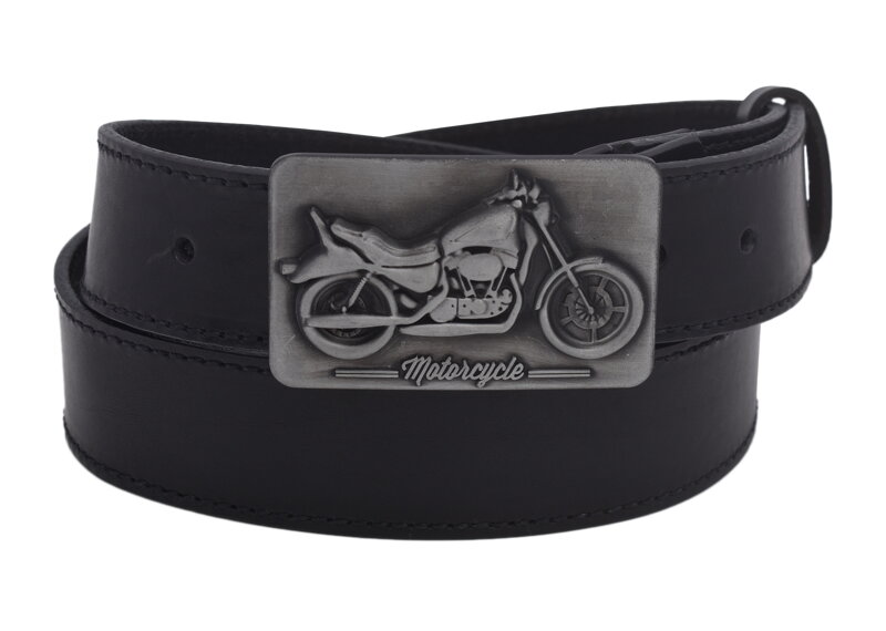 Pánsky kožený opasok 740-40-108 čierny šitý pracka Motorcycle