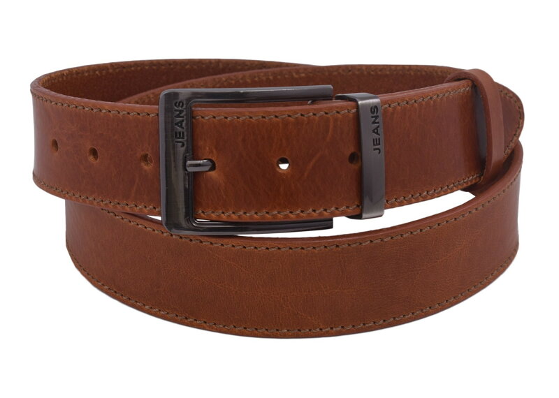 Pánsky kožený opasok 740-40-96 koňak šitý pracka Jeans