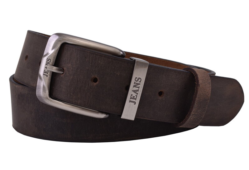 Pánsky kožený opasok 747-40-53 tmavohnedý hladký pracka Jeans III