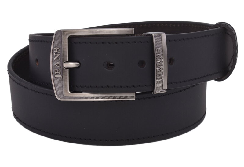 Pánsky kožený opasok 763-40-04 čierny prešitý pracka Jeans II